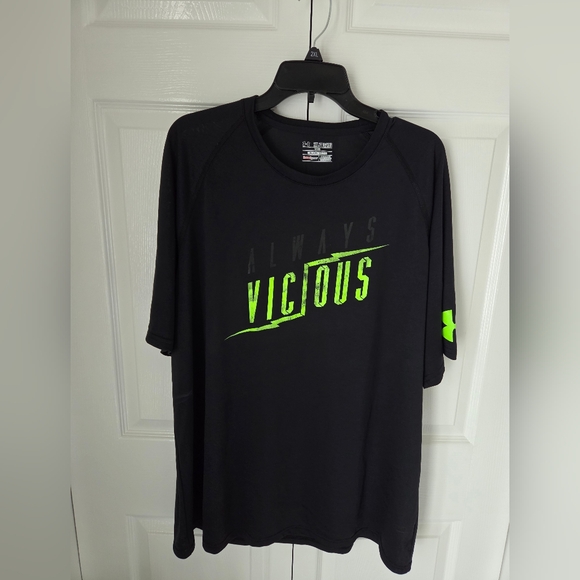 UNDER ARMOUR Always Vicious Workout Running Shirt Loose Fit Black Neon Green 2XL - Picture 2 of 15